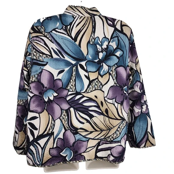 Alfred Dunner Womens Reversible Floral Quilted Jacket Open Front 10P Lightweight - Picture 2 of 9